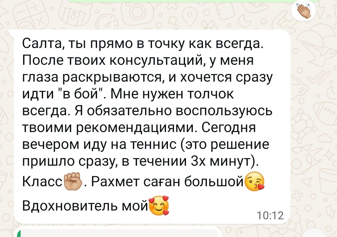 Отзыв клиента о консультации, скриншот переписки